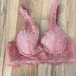 Longline Lace Bra in dusty rose color